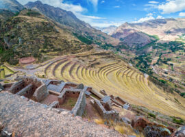 Ruins and terraces at Pisac in the Sacred Valley near Cusco, Peru